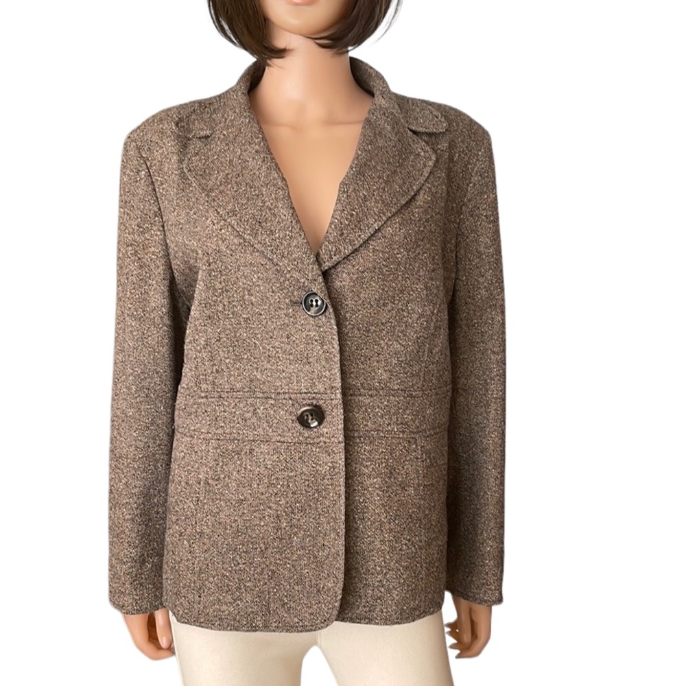 Vintage Talbots Wool n Silk Blend Brown Classic Blazer Italian Fabric Size 16W